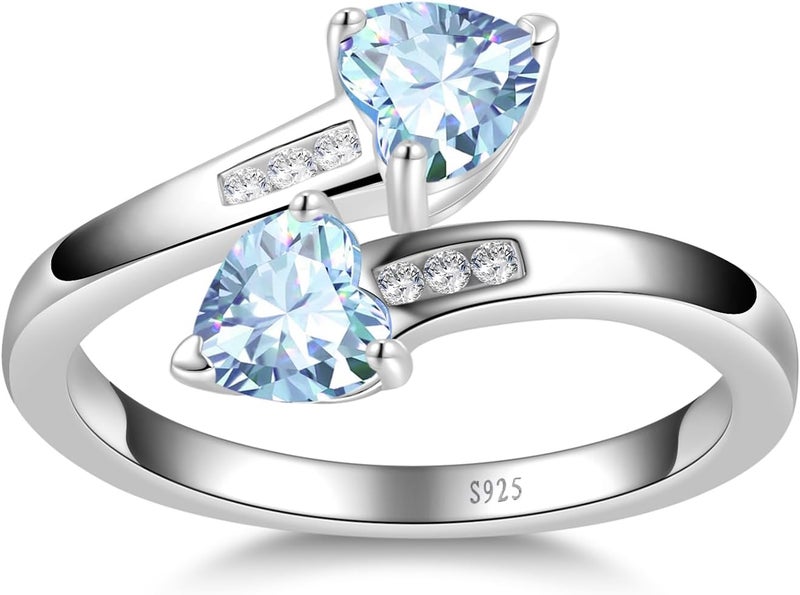Yaresul 1CT Adjustable Women Heart Ring 925 Sterling Silver Birthstone Rings for Women Promise Ring for her Simulated Gemstone Statement Stackable Band Width 2mm Open Size 5~9 - Image 2